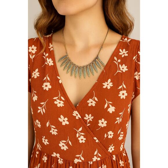 Romolo Gold Feather Statement Necklace Boho Tribal Jewelry NWT - Picture 1 of 4